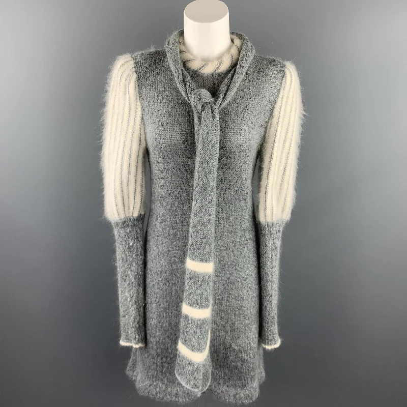 CARVEN Size M Gray & White Knitted Mohair Blend Sweater Dress Neon Metallic Matte