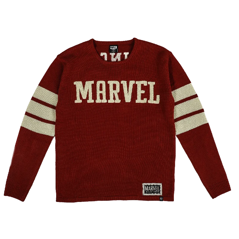 Marvel Logo Varsity Sweater Hooded Caped Shawl Collar