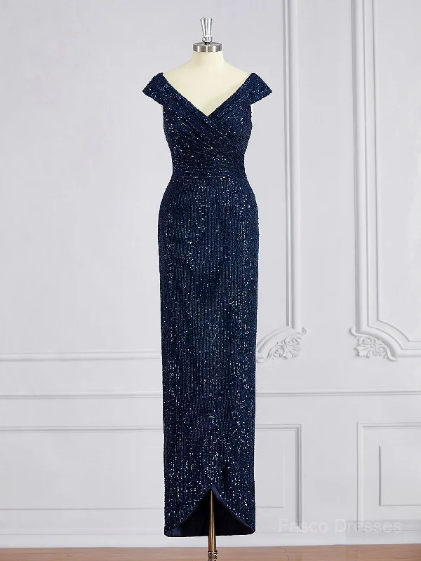Sheath/Column V-neck Floor-Length Mother of the Bride Dresses With Ruffles