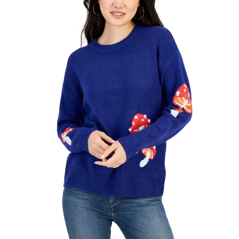 HOOKED UP - Mushroom Printed Crewneck Sweater Glossy Satin Silk