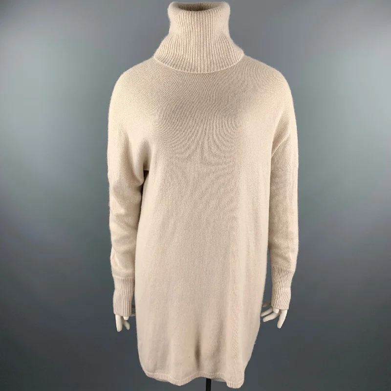 TSE Size L Nude Knitted Cashmere Turtleneck Sweater Dress Machine Wash Dry Clean Hand Wash