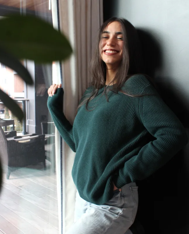 Crew Sweater - Dark Green Oversized Loose Flowy