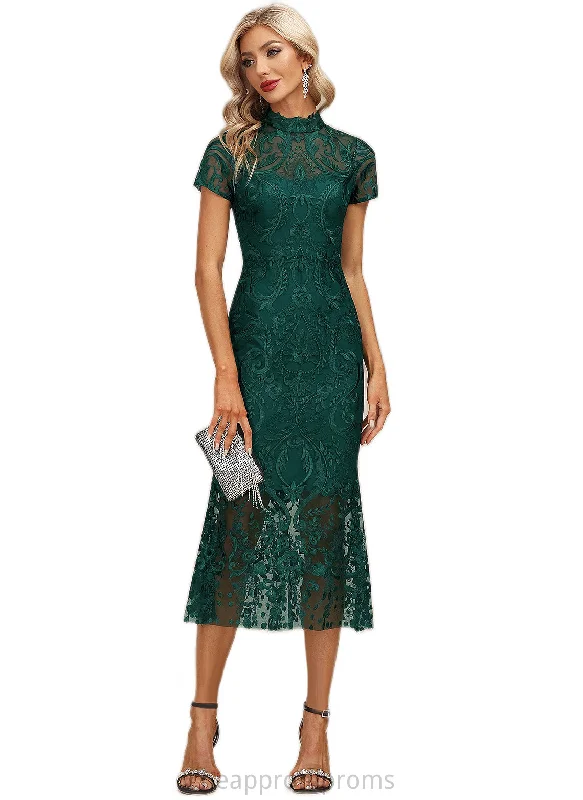 Geraldine Sheath/Column High Neck Illusion Tea-Length Lace Cocktail Dress STIP0020805