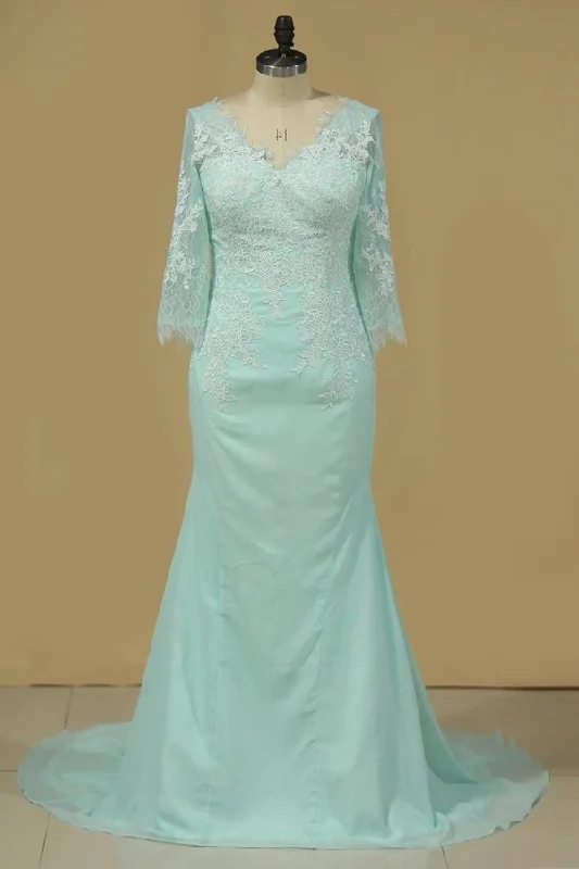 2024 V Neck 3/4 Length Sleeves Mother Of The Bride Dresses Chiffon PGBZL187