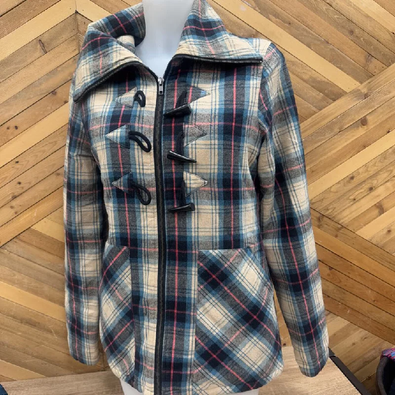 Volcom- Women's Plaid Zip-up Light insulated sweater Jacket- MSRP compared $100 : multicolor-women-LG Graphic Sweater Embroidered Appliqued