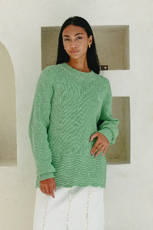Claudia Green Scallop Hem Knit Sweater Sequined Glittery Shiny