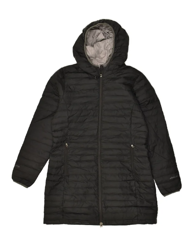 EDDIE BAUER Womens Hooded Padded Coat UK 14 Medium Black Nylon