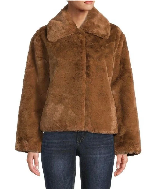 Faux Fur Jacket In Brown