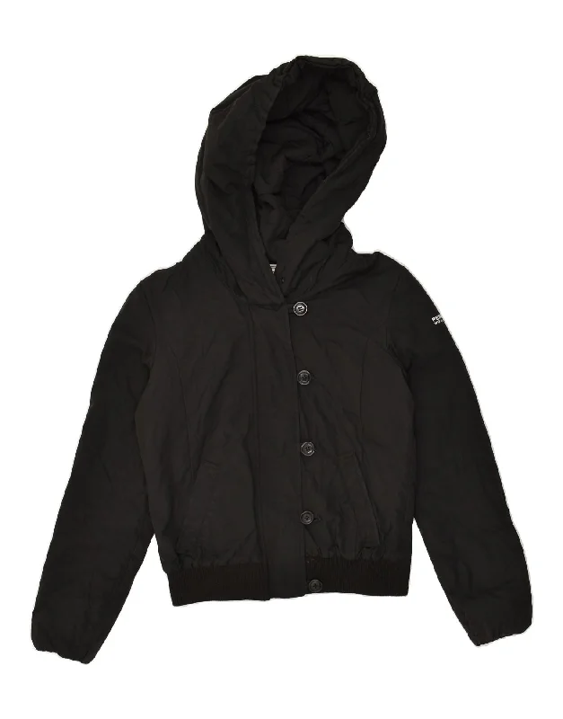 WOOLRICH Womens Hooded Bomber Jacket UK 14 Medium Black Cotton