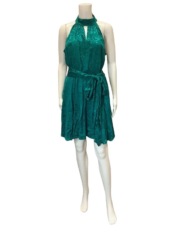 Anthropologie Women's Dress Green Sleeveless Belted High Neck Size: M