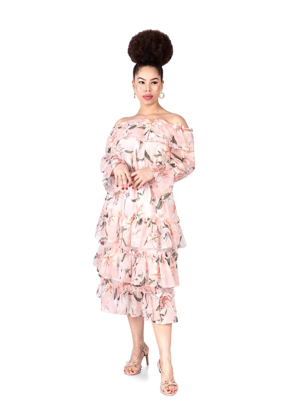 Eterna Floral Ruffle Bottom Dress