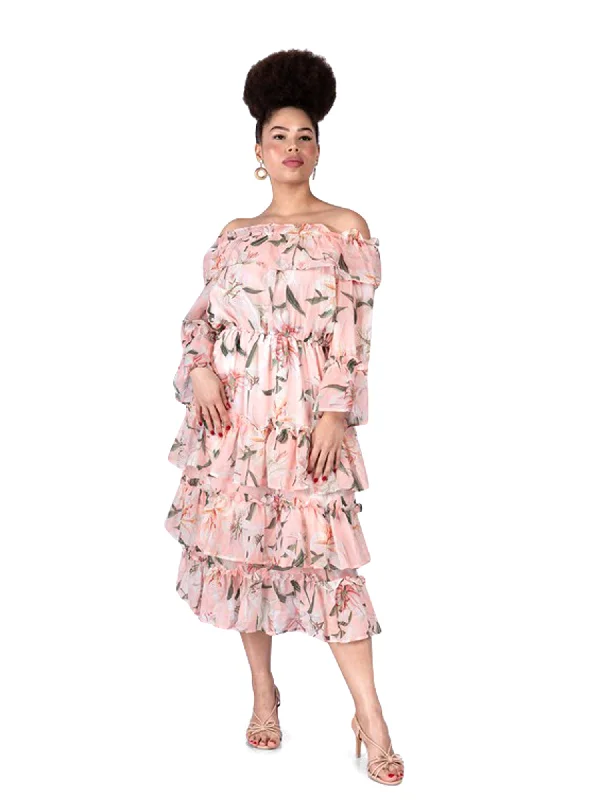 Eterna Floral Ruffle Bottom Dress