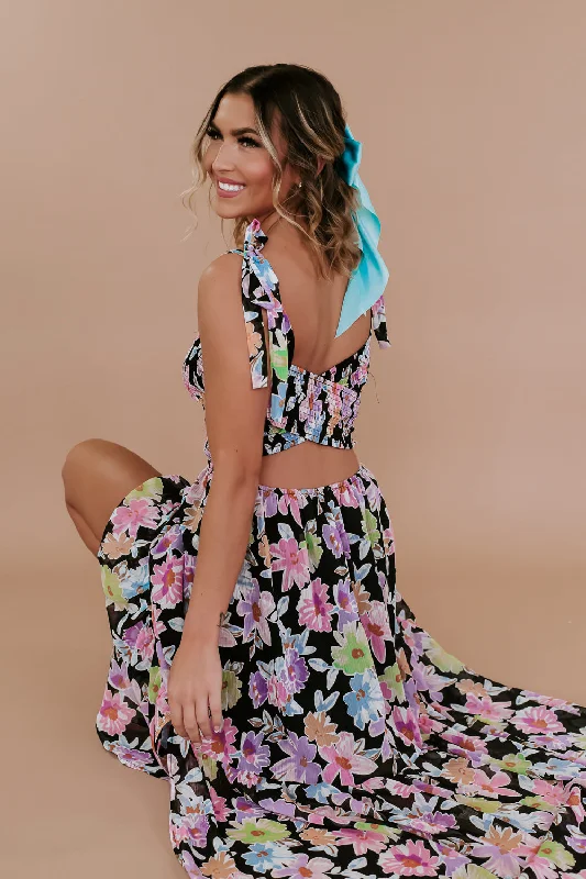 Floral Smocked Crisscross - Back Chiffon Maxi