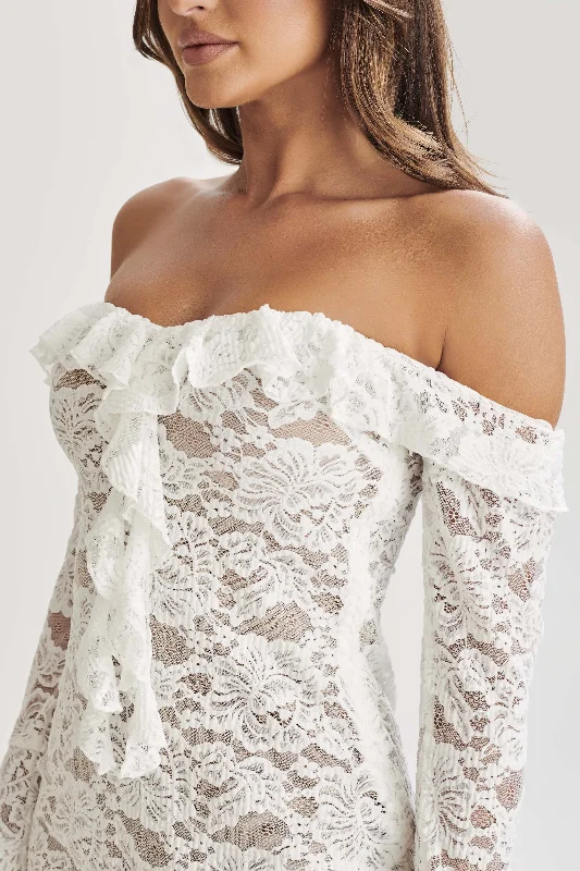 Lindsey Lace Plisse Mini Dress - Ivory