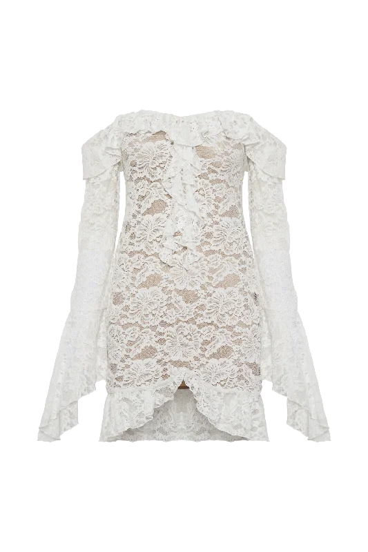 Lindsey Lace Plisse Mini Dress - Ivory