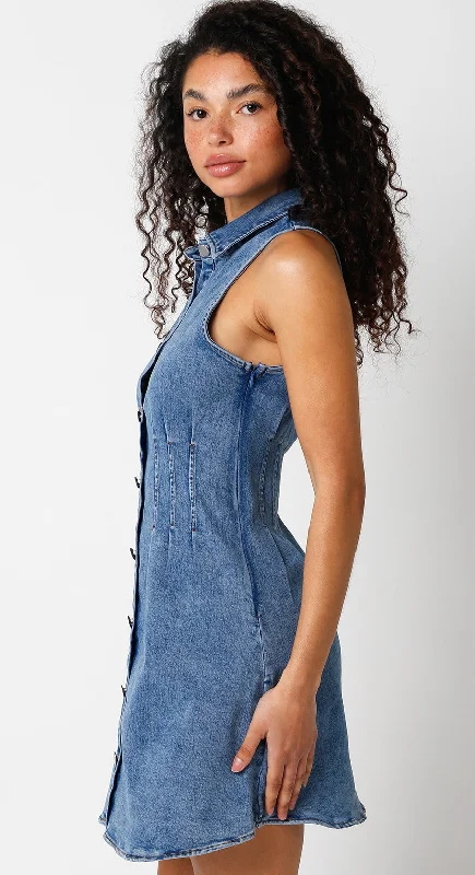 Mable Cinch Waist Denim Dress