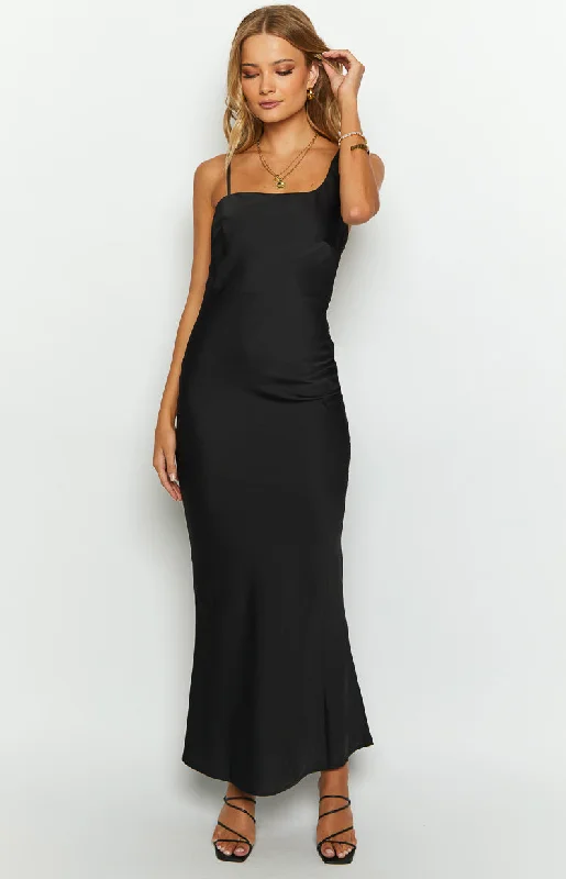 Sloan Black Satin Formal Maxi Dress