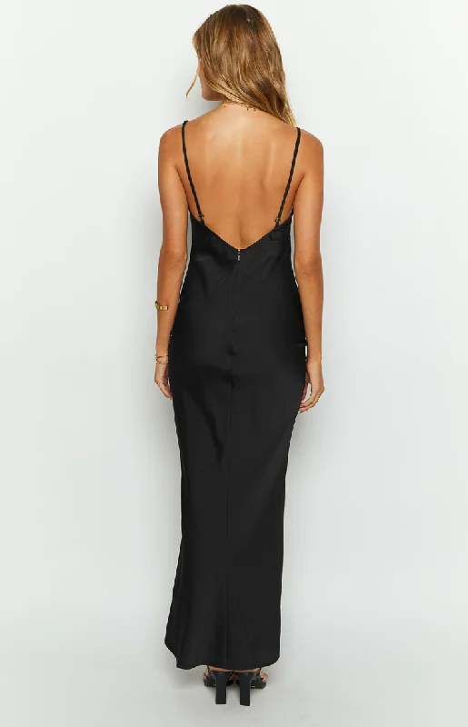 Sloan Black Satin Formal Maxi Dress