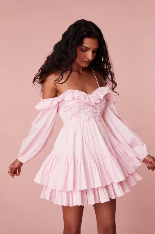 Zennia Off Shoulder Mini Dress- PINK LOTUS