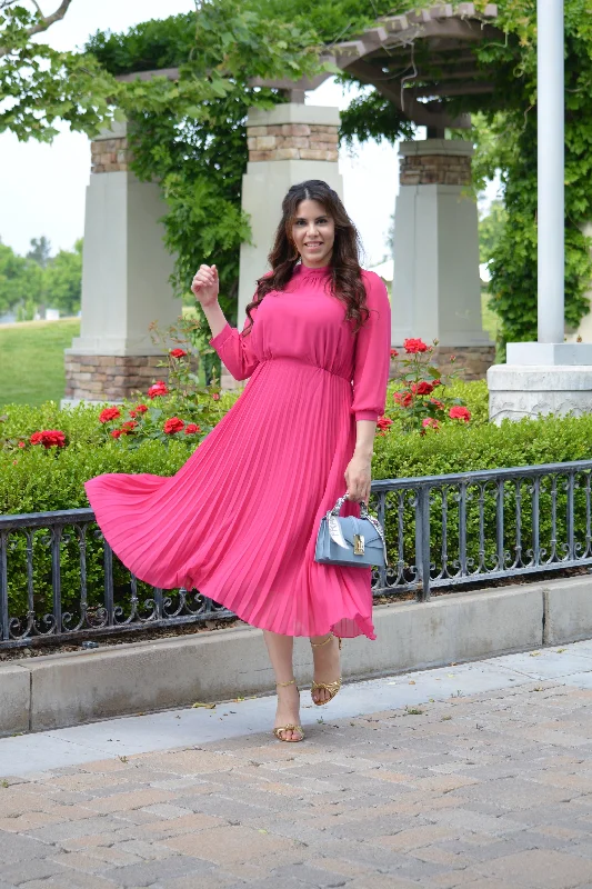 Zina Fuchsia PinkMidi Dress