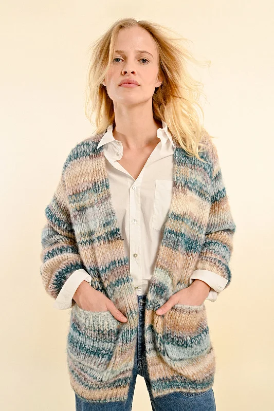 Open Front Marled Cardigan - Blue