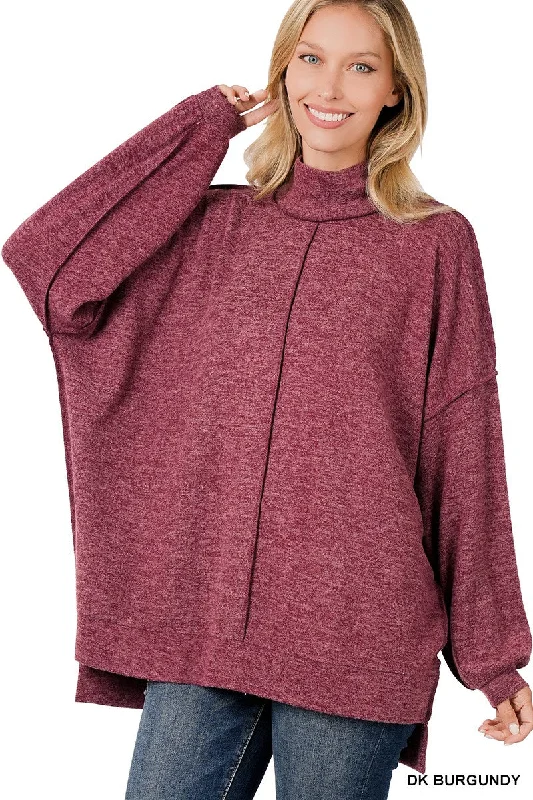 HT-2167C5 Zenana Brushed Melange Hacci Mock Neck Sweater