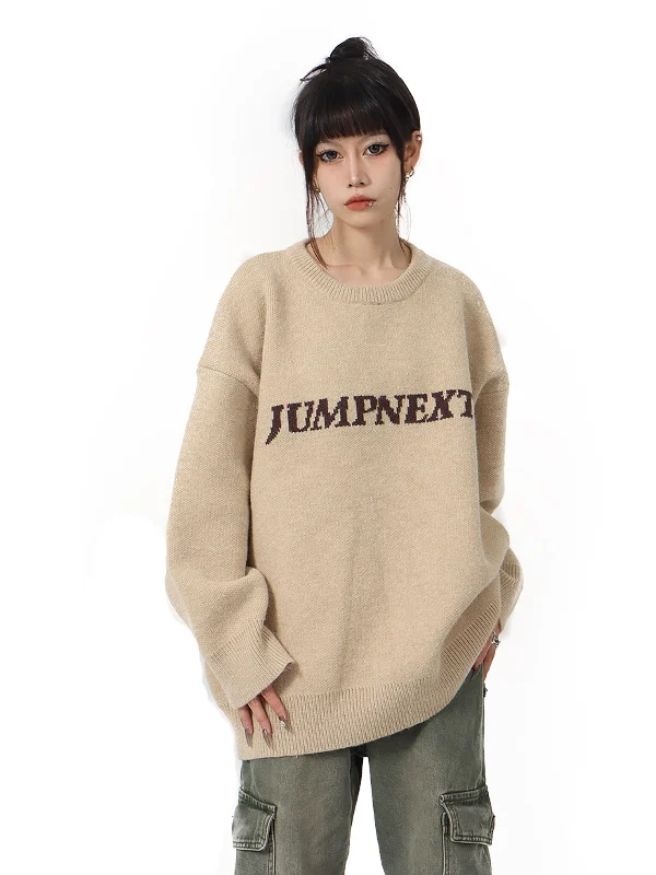 JUMP NEXT Logo Letter Print Loose Casual Long Sleeve Sweater