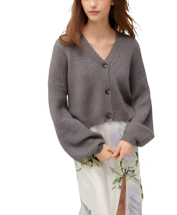 TMD Grey Piper Balloon Sleeve Cardigan