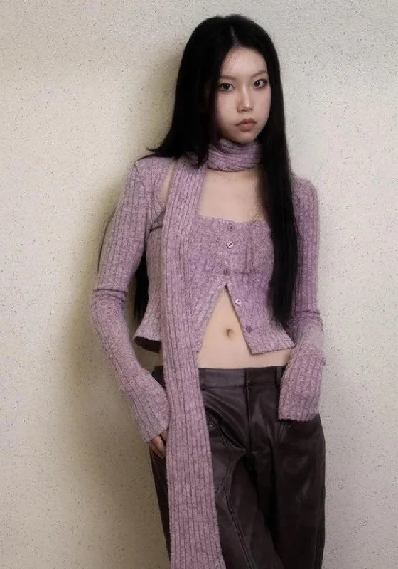 Y2K Corduroy Cropped Scarf Cardigan