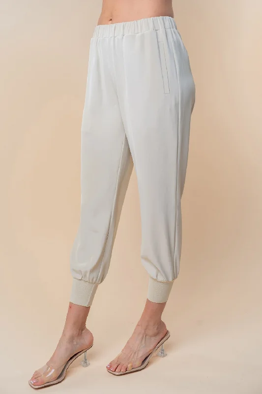 Cassia - High Waisted Solid Woven Joggers