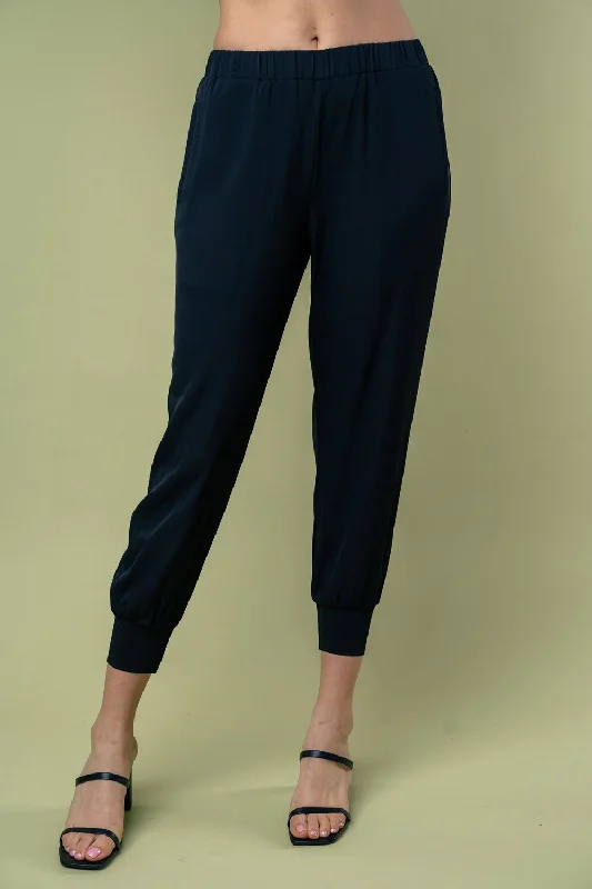 Cassia - High Waisted Solid Woven Joggers