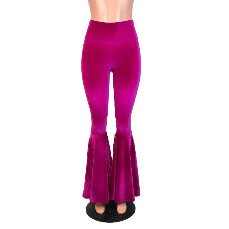 High Waist Bell Bottoms - Fuchsia Pink Velvet