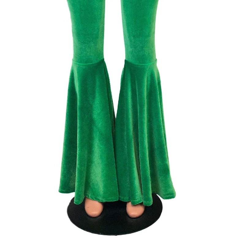 High Waist Bell Bottoms - Kelly Green Velvet