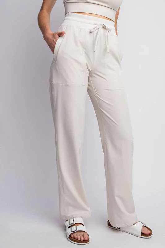 Mid Rise Woven Straight Leg Pants