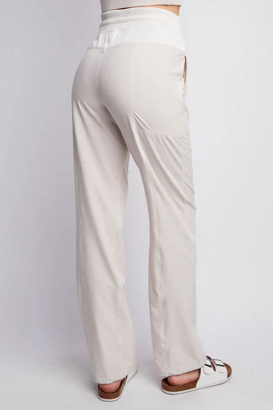 Mid Rise Woven Straight Leg Pants