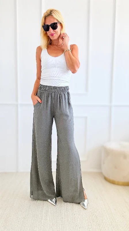 Side Slit Wide Leg Pants - Grey