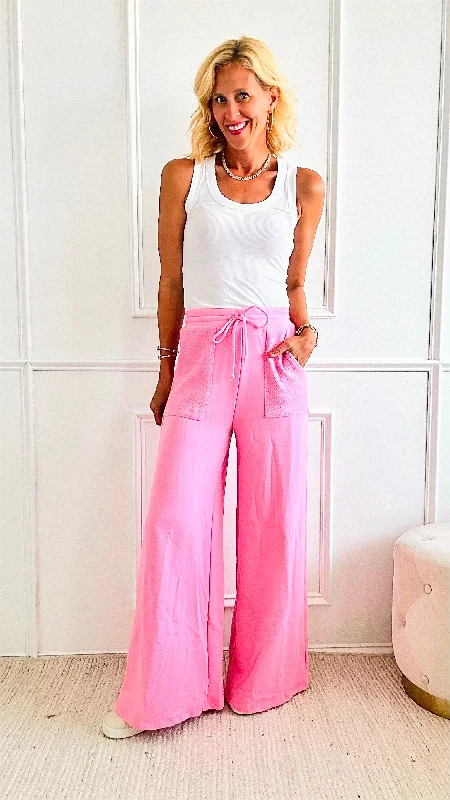 Wide Leg French Terry Pants - Pink