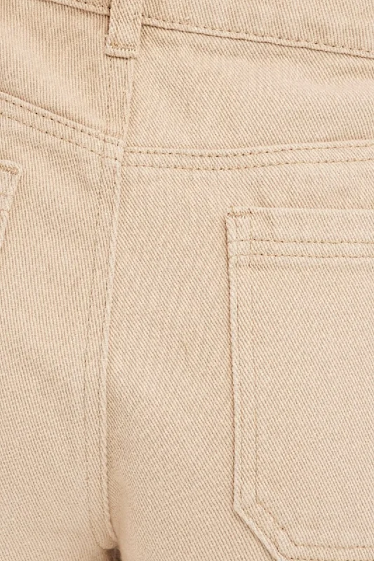 Beige Relaxed Denim Shorts High Rise