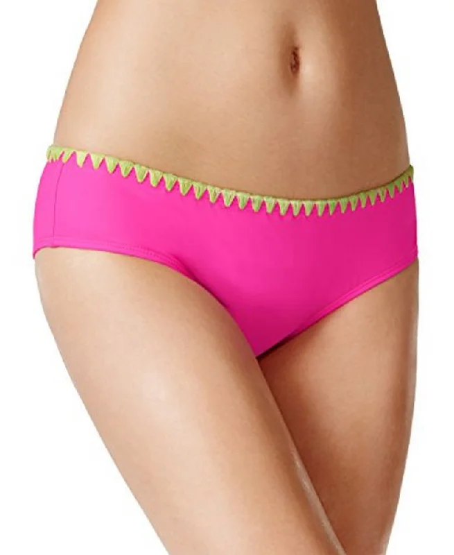 Bikini Nation Junior's Embroidered Contrast Bikini Bottom, Pink, XS