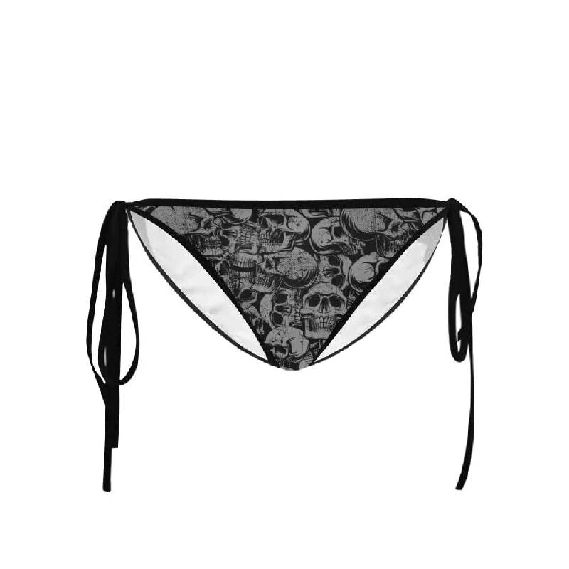 Black Skulls Tie Bikini Swimsuit Bottom