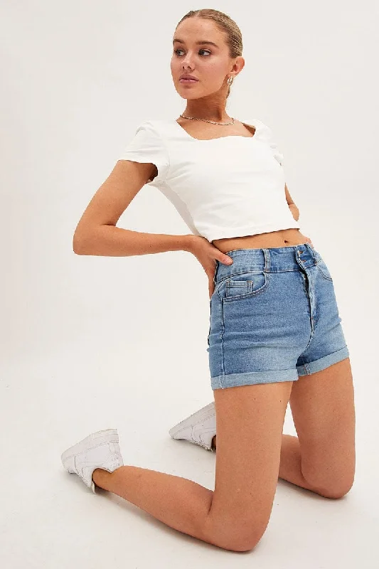 Blue Denim Shorts Skinny High Rise