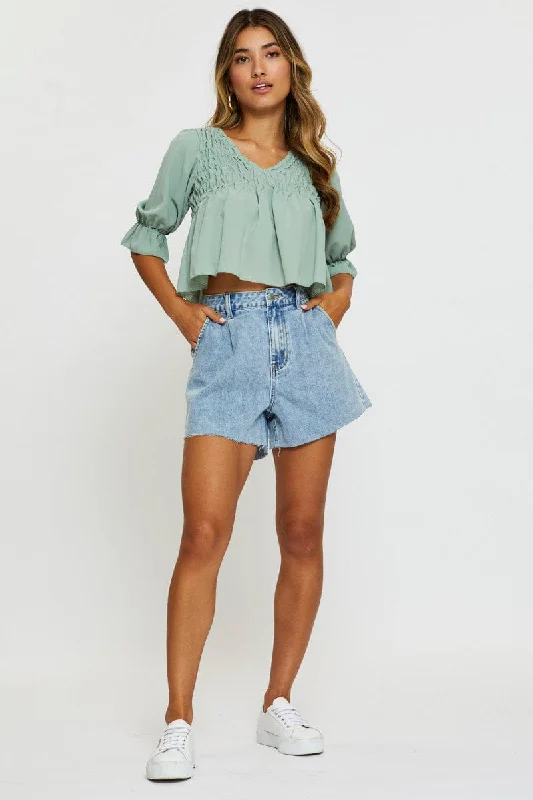 Blue Relaxed Denim Shorts High Rise