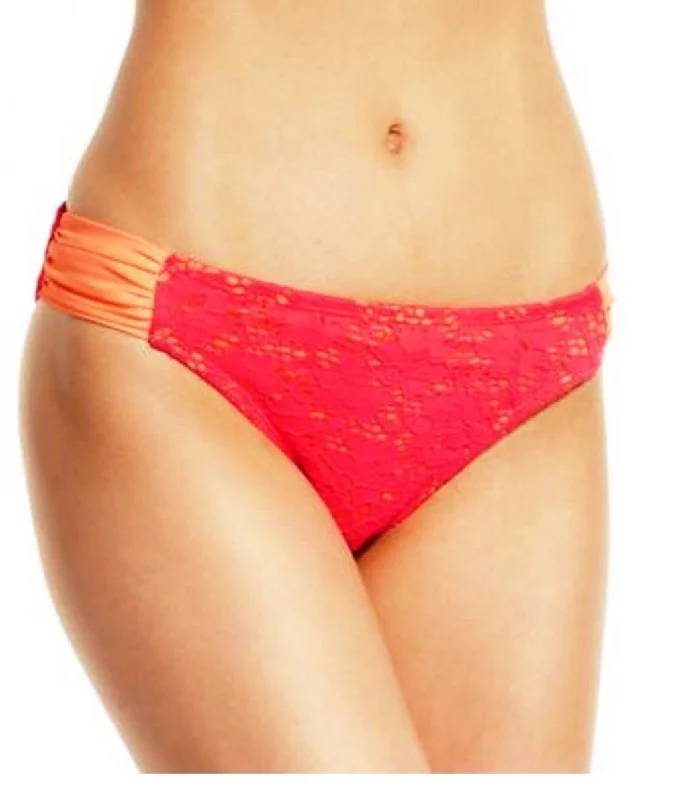 California Waves Junior's Crochet Lace Side-tab Bottom, Coral, XL