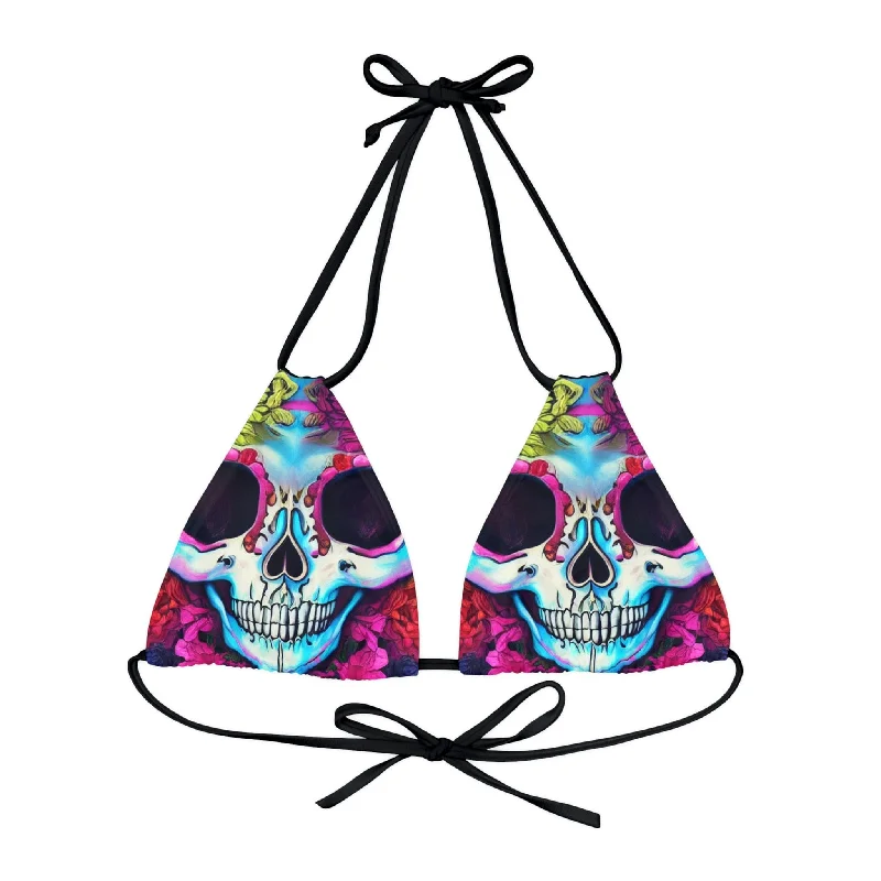 Colorful Skull Strappy Triangle Bikini Top