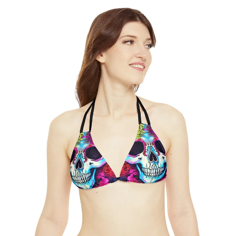 Colorful Skull Strappy Triangle Bikini Top