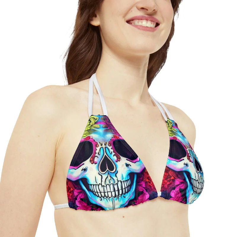 Colorful Skull Strappy Triangle Bikini Top