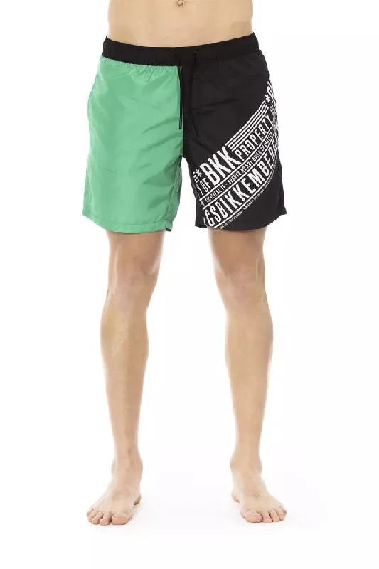 Elegant Green Swim Shorts with Side Print