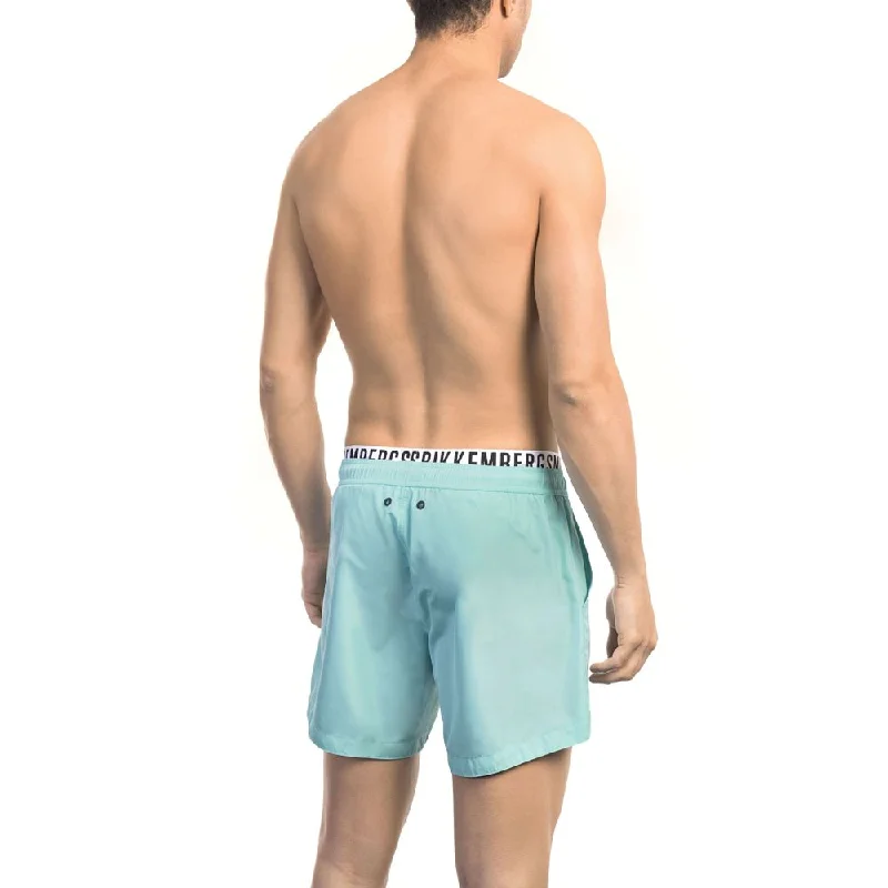 Elegant Light Blue Swim Shorts with Branded Band