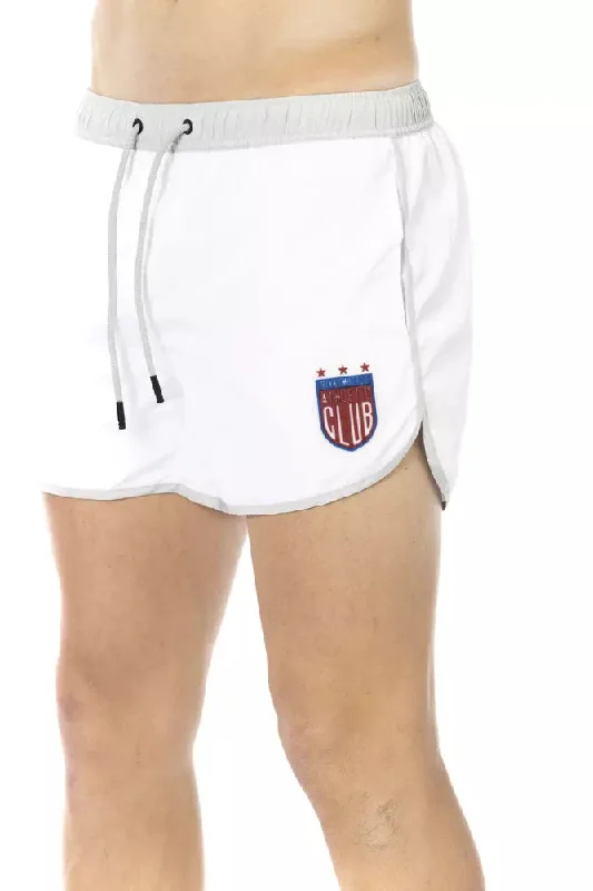 Elegant White Swim Shorts with Unique Front Print