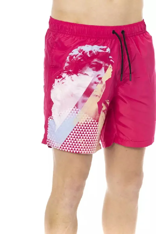 Fuchsia Swim Shorts with Side Print Detail